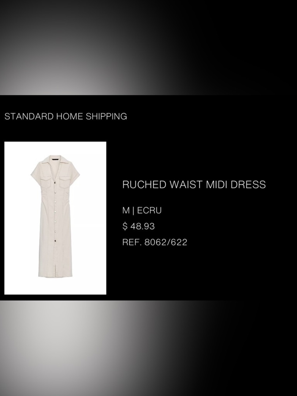Zara Cream Button-Up Dress STRETCH DEMIN- NWT